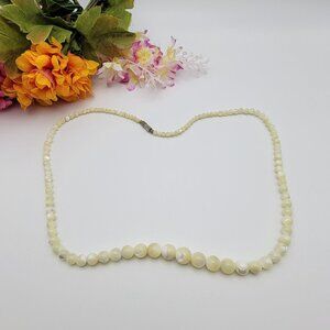 Vintage Mother Of Pearl Necklace 22" Cream Beaded Graduated Barrel Clasp